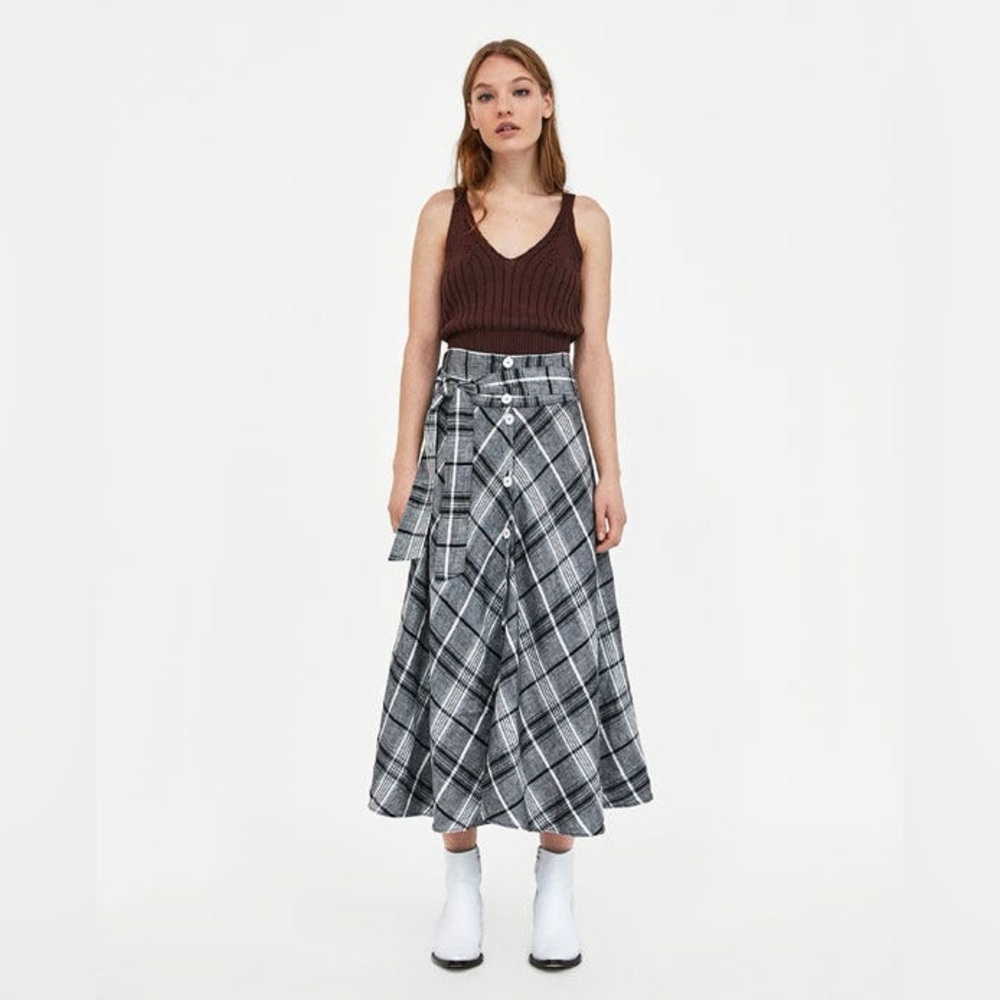 ZARA Checked Linen Skirt